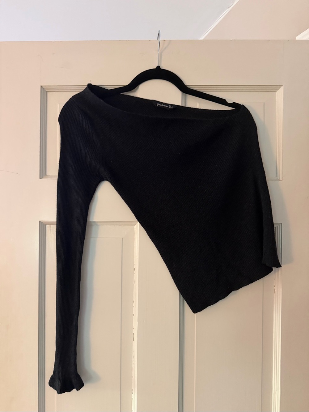 stradivarius Black One-Shoulder Sparkly Ribbed Knit Top